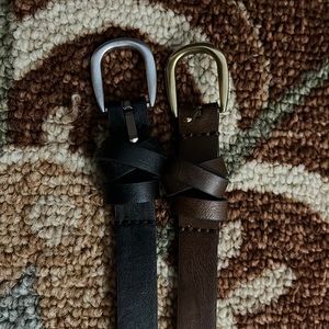 Black and brown belt. Brown belt with gold and. Black belt with silver